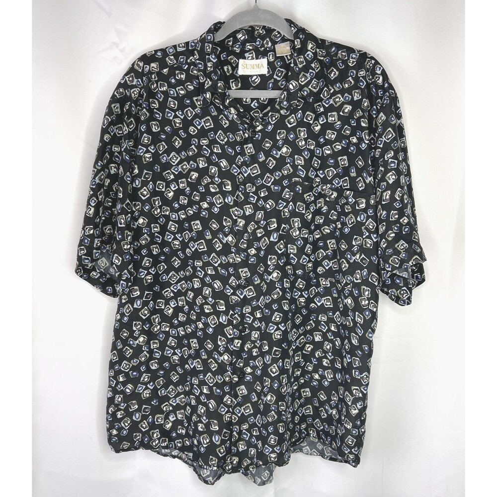 Vintage SUMMA Silk Men's 100% Silk Short Sleeve Shirt Medium Abstract Pattern